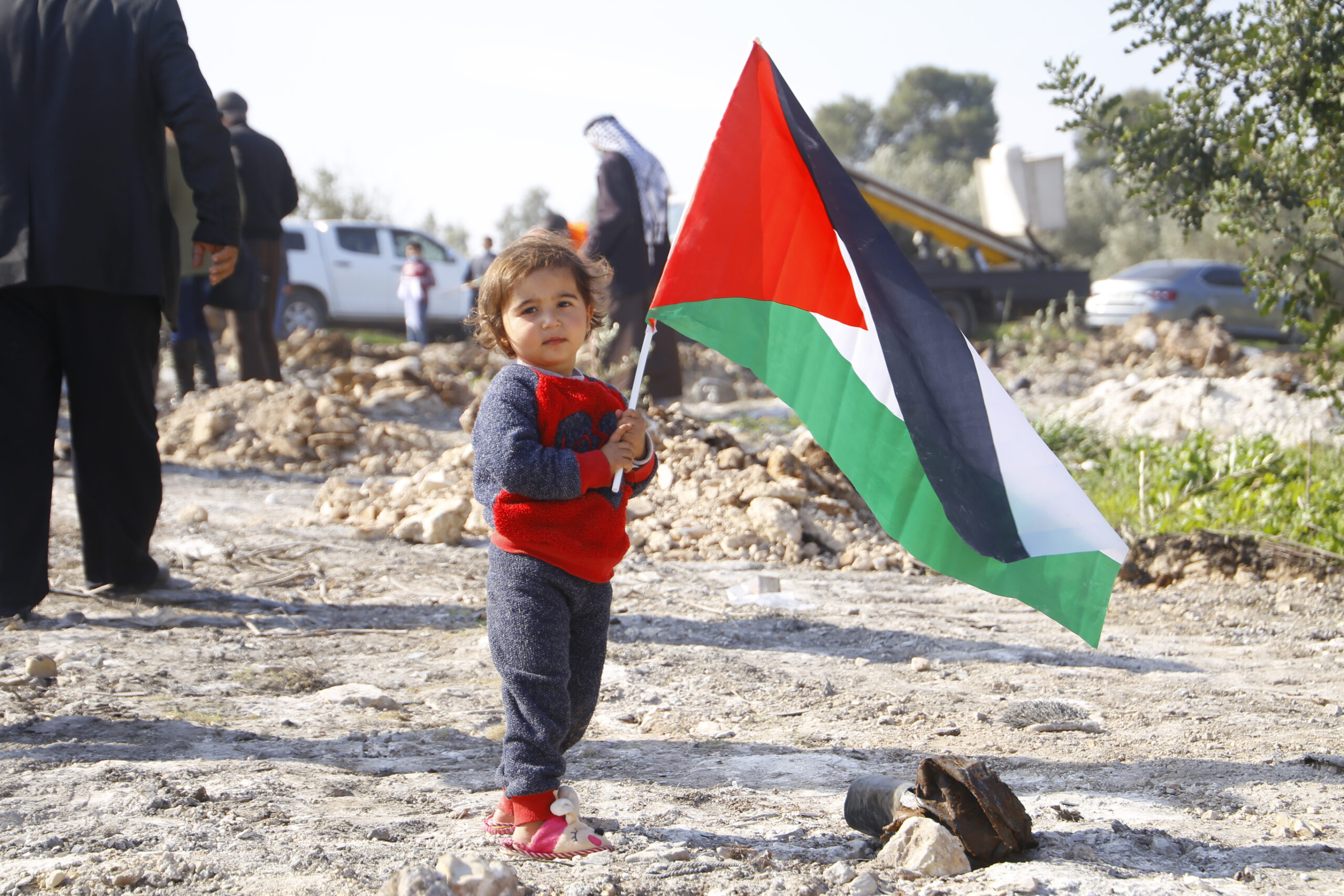 A,Child,Holds,A,Palestinian,Flag.,Qalqilya,,Palestinian,Territories,,Palestine,